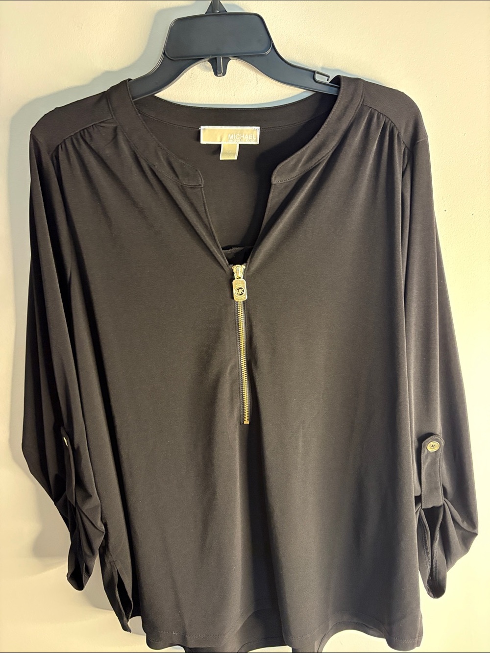 Michael Kors Black Long-Sleeve Zip-Front Blouse